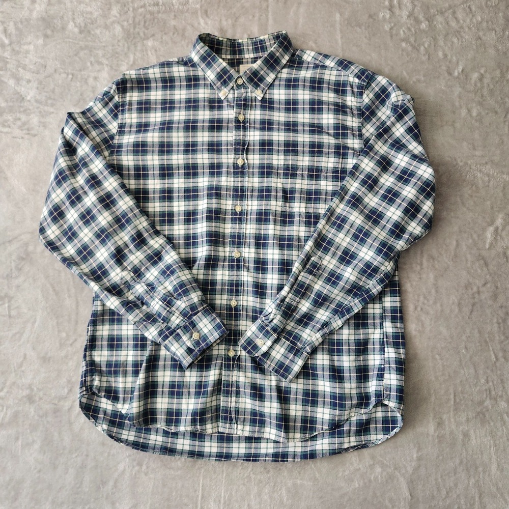 J Crew Mens Button Down Shirt Size XL Plaid Blue Vintage‎ Oxford Tailored Cotton